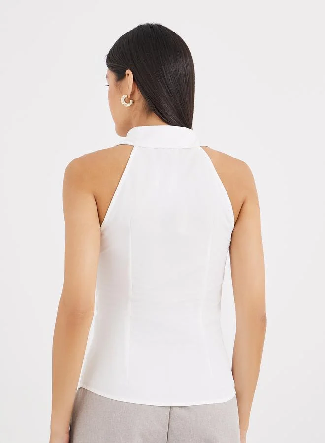Styli Styli Women White Sleeveless Fitted Shirt