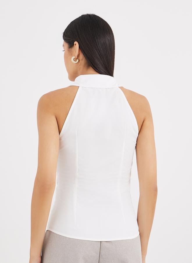 Styli Women White Sleeveless Fitted Shirt - Image 4