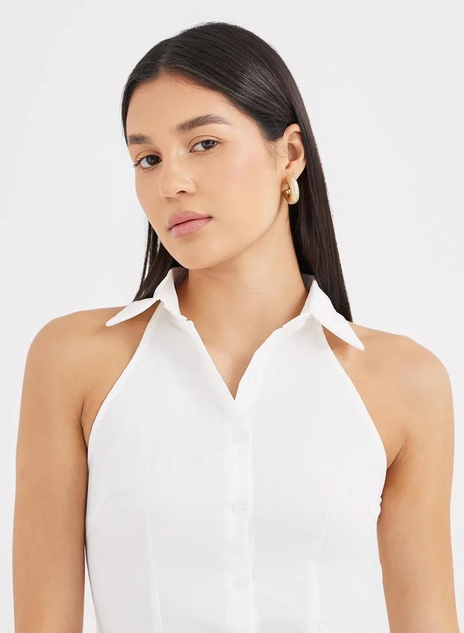 Styli Styli Women White Sleeveless Fitted Shirt