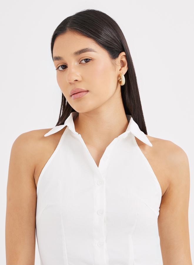 Styli Women White Sleeveless Fitted Shirt - Image 3
