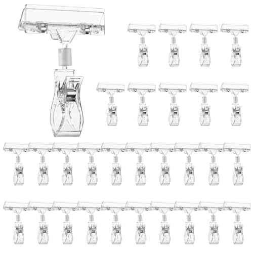 Daletu 30 PCS Clear Sign Clips for Merchandise Display, Plastic Retail Double Sided Sign Holder Clips, Acrylic Price Tag Sign Holders on Clothing Rack, Rotatable Pop Clamps for Sale Retail Display - Image 1