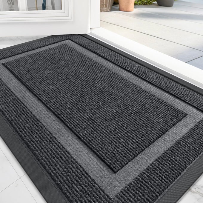 FRONT DOOR MAT INDOOR OUTDOOR ENTRANCE WATERPROOF ALLSEASON ALLWEATHER DOORMAT STURDY NATURAL RUBBER FADE RESISTANT LOW PROFILE EASY CLEAN PATIO PORCH ENTRYWAY MAT 47X24 GREY