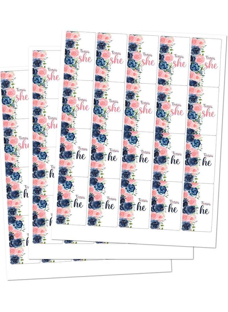 RokAPary 60 Navy and Blush Team She Team He Mini Candy Bar Wrapper Miniatures Candy Bar Stickers Gender Reveal Pink and Blue Decorations Party Favors Made in USA  - Image 3