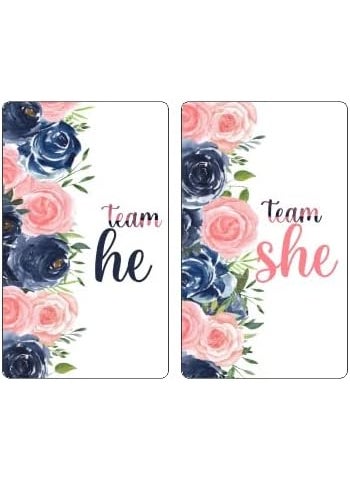 RokAPary 60 Navy and Blush Team She Team He Mini Candy Bar Wrapper Miniatures Candy Bar Stickers Gender Reveal Pink and Blue Decorations Party Favors Made in USA  - Image 2