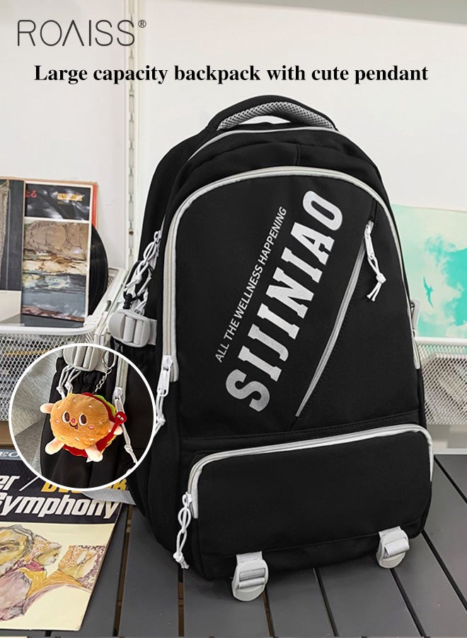 roaiss Large-Capacity Student Backpack Same Style For Men And Women Fashionable And Versatile Waterproof Oxford Cloth Adjustable Shoulder Strap School Bag (With Doll Pendant)  - Image 5