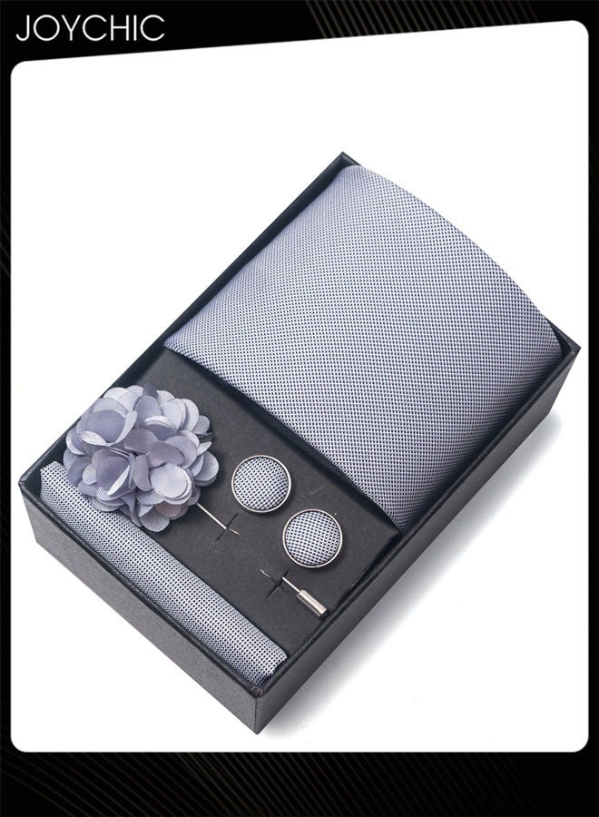 Joychic ربطات عنق كلاسيكية للرجال مع منديل جيب، أزرار أكمام وزهرة، ربطة عنق في علبة هدية للمناسبات الرسمية مثل الزفاف والأعمال - Image 1