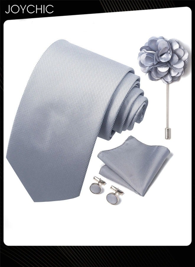 Joychic ربطات عنق كلاسيكية للرجال مع منديل جيب، أزرار أكمام وزهرة، ربطة عنق في علبة هدية للمناسبات الرسمية مثل الزفاف والأعمال - Image 2