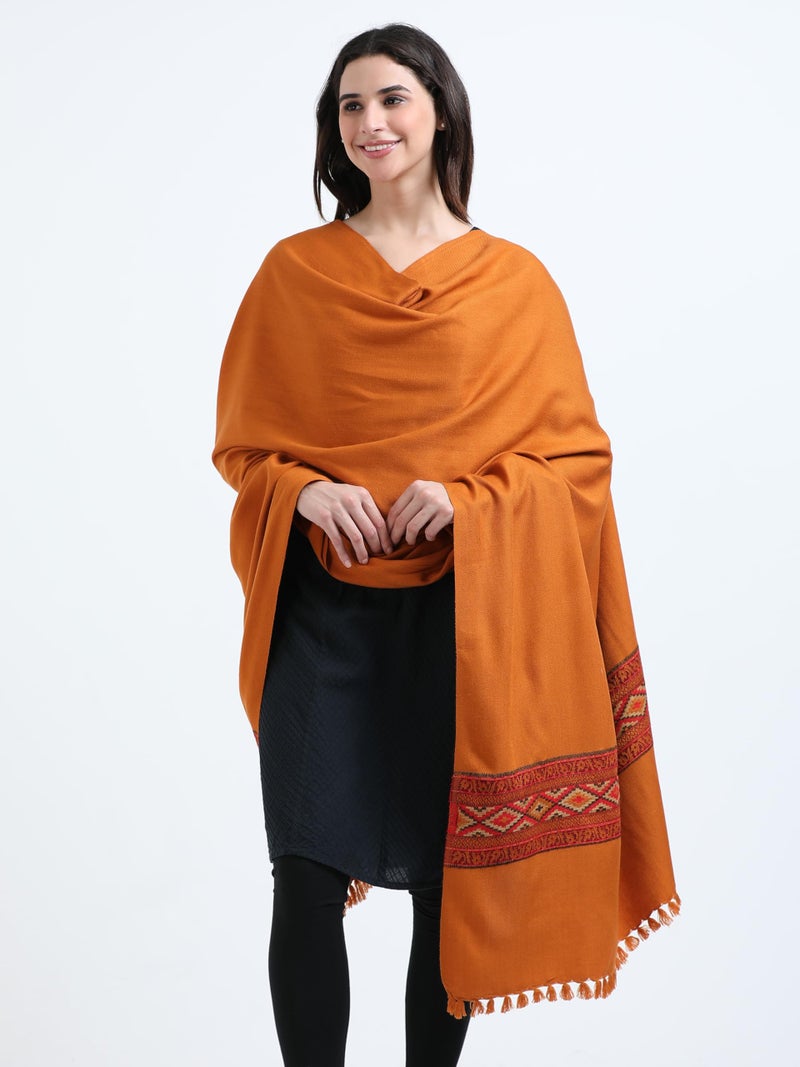 Arvore Bunkaar Handwoven Woolen Shawl for Women with Kullu Border (Golden Yellow, Medium) - Image 3