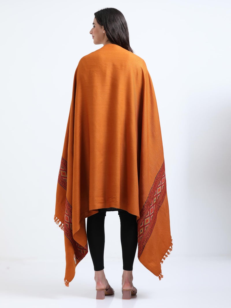 Arvore Bunkaar Handwoven Woolen Shawl for Women with Kullu Border (Golden Yellow, Medium) - Image 4