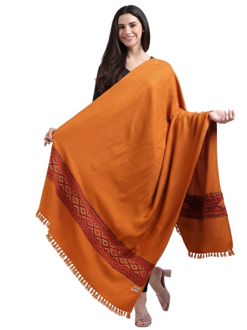 Arvore Bunkaar Handwoven Woolen Shawl for Women with Kullu Border (Golden Yellow, Medium) - Image 1