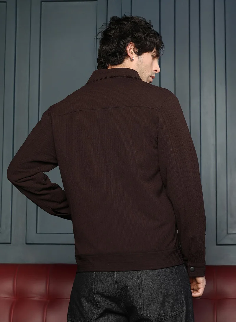 CAHOOT Brown Men's Taupe Brown Crease-Tactile Panelled Jacket for Men | Best Price UAE