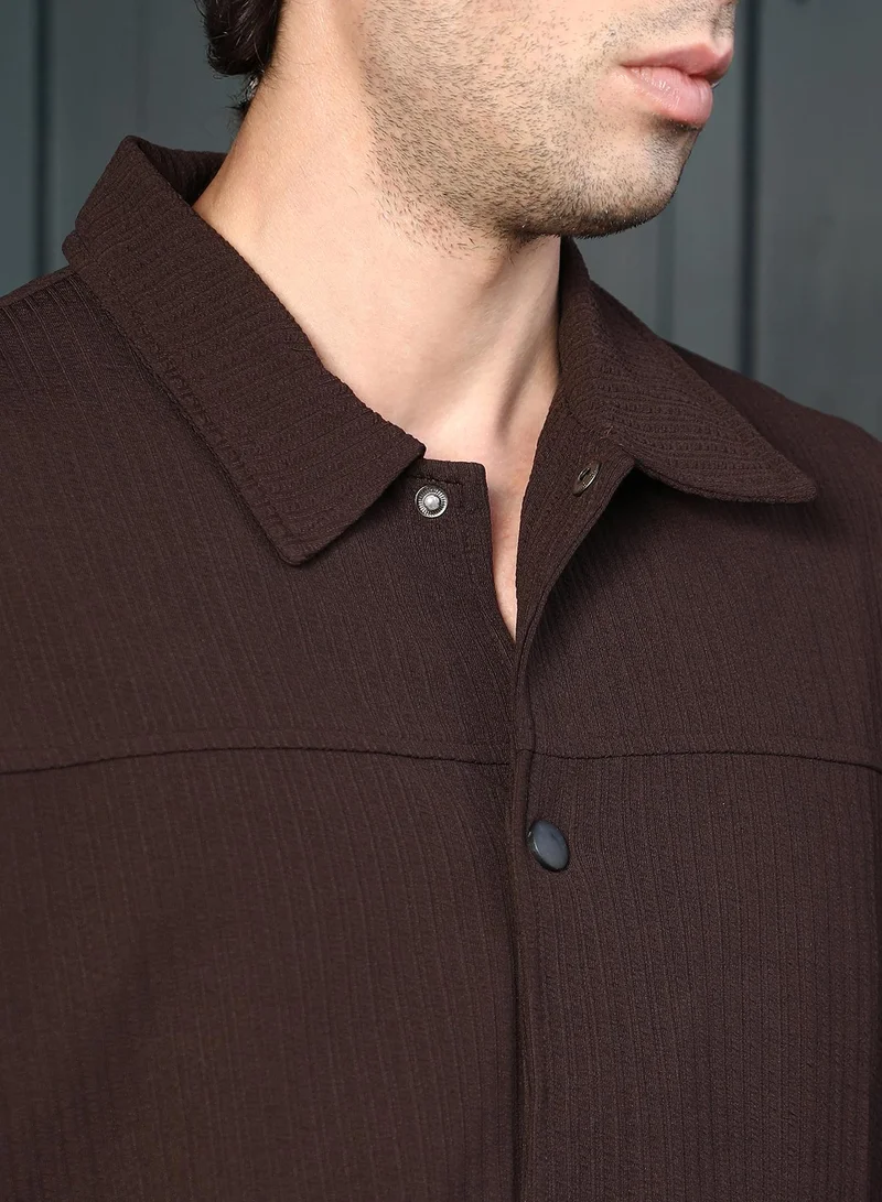 CAHOOT Brown Men's Taupe Brown Crease-Tactile Panelled Jacket for Men | Best Price UAE