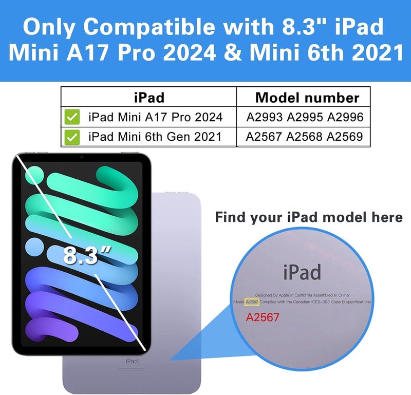 Printme Case for iPad mini 7 A17 Pro 8.3-inch 2024, iPad mini 6th Generation Case, Slim Hard Back Folio Cover Support Touch ID & Apple Pencil Charging, Auto Wake/Sleep (Blue) - Image 2