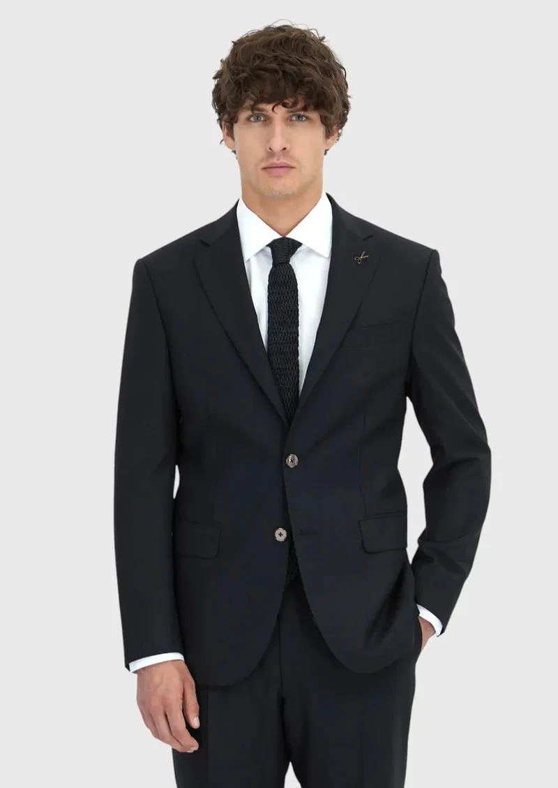 RAMSEY Hard Coal Patterned Modern Fit Wool Blended Suit