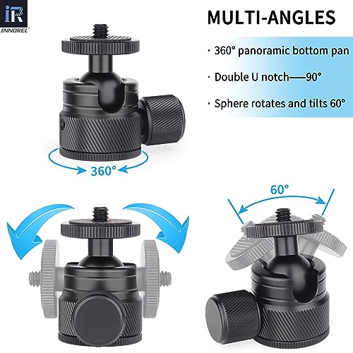Innorel Mini Ball Head- C19 Mount Tripod Head-Cnc Metal Low Profile Ballhead 360° Pan 90° Tilt Tripods Mount With 3 8" To 1 4" Adapter Ballheads, Max Load 6.61 Lb 3Kg For Phone Dlsr Camera Mini - Image 4