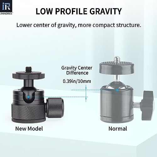 Innorel Mini Ball Head- C19 Mount Tripod Head-Cnc Metal Low Profile Ballhead 360° Pan 90° Tilt Tripods Mount With 3 8" To 1 4" Adapter Ballheads, Max Load 6.61 Lb 3Kg For Phone Dlsr Camera Mini - Image 3