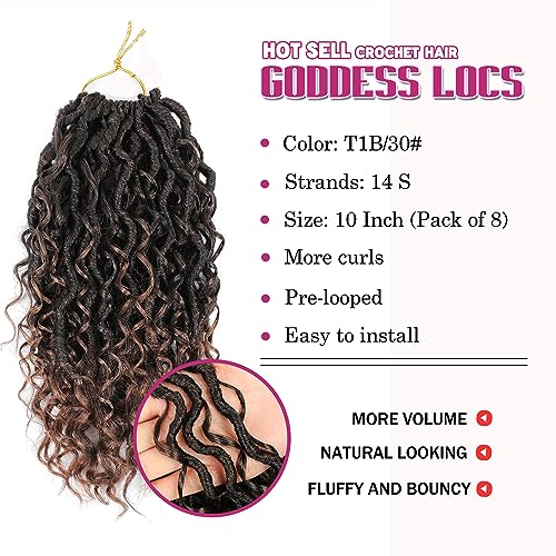 SamBraid Goddess Locs Crochet Hair 10 Inch, 8 Packs New Goddess Faux Locs Crochet Hair for Black Women, Boho Hippie Locs, River Hair with Curly Ends (10Inch, 8Packs, T1B/30#） - Image 2