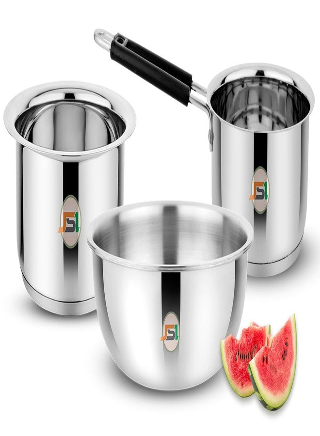 JSI Stainless Steel Cookware Set 3 Pcs - Tea Pan/Saucepan 1600ml, Triply Tasla 1500ml, Milk Tope/Patila/Bhagona 1600ml - Induction Bottom Cookware for Kitchen - TRIPLY Sandwich Base - Image 1