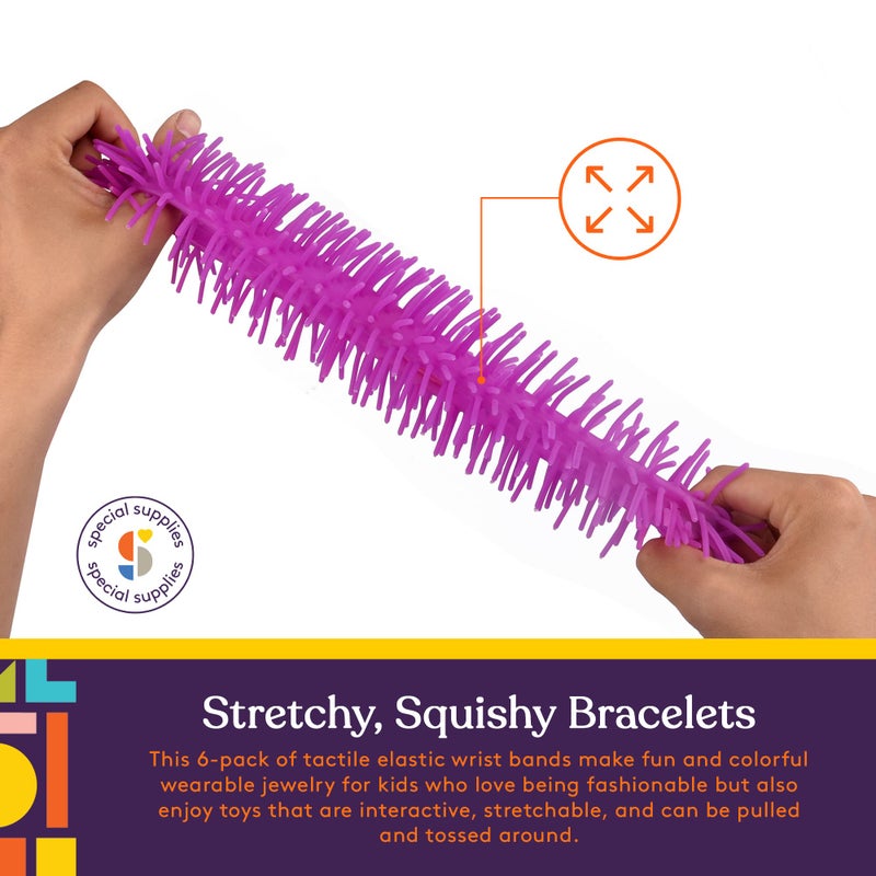Special Supplies أساور فuzzy Squishy الخاصة للأطفال، 6 قطع، ألعاب حسية مرنة وقابلة للتمدد، لمسة سيليكون متعرجة، أساور ملونة ومشرقة - Image 3