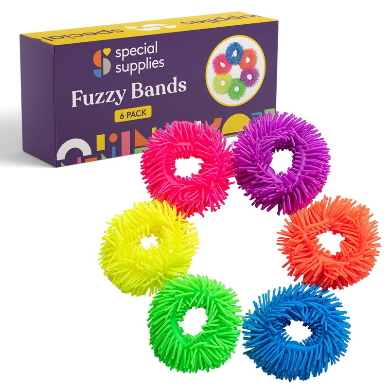 Special Supplies أساور فuzzy Squishy الخاصة للأطفال، 6 قطع، ألعاب حسية مرنة وقابلة للتمدد، لمسة سيليكون متعرجة، أساور ملونة ومشرقة - Image 1
