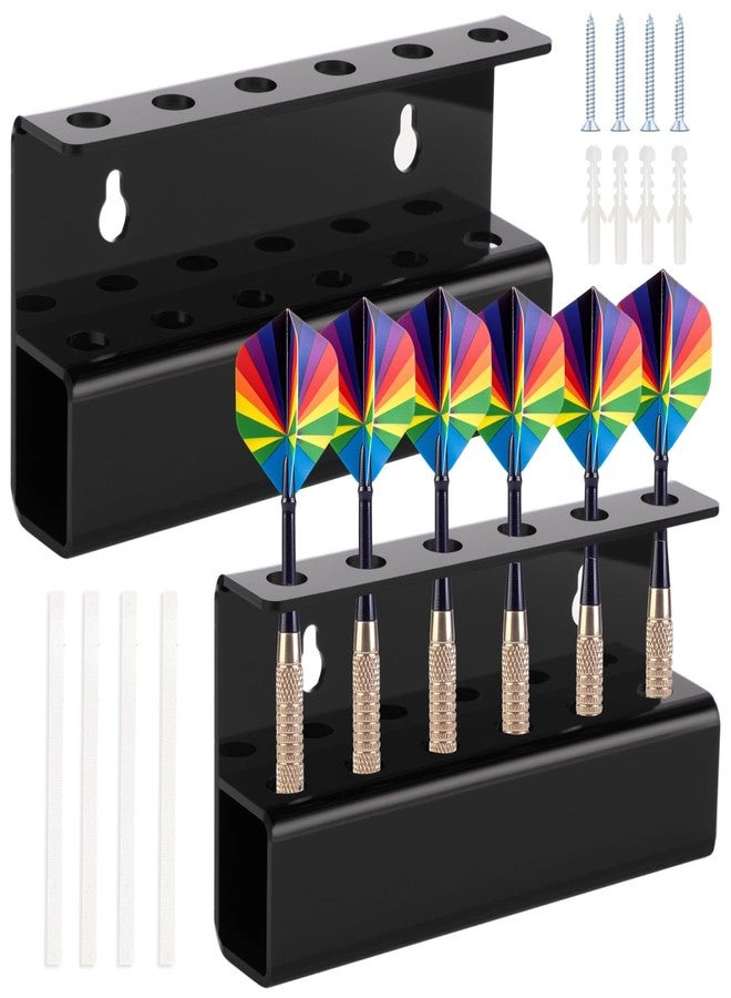 NIMBLOOM 2 PCS Black Acrylic Dart Holders, Wall Mounted Dart Rack for 6 Each, Wall Darts Storage and Display Shelf with Screws & Dual-Sided Adhesive Pads for Steel Tip and Soft Tip Darts - Image 1