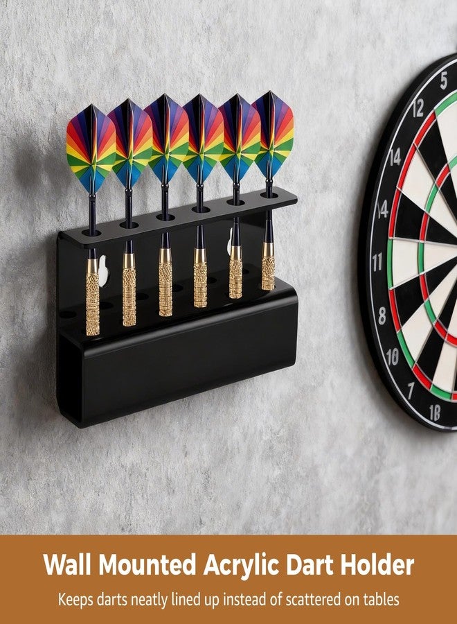 NIMBLOOM 2 PCS Black Acrylic Dart Holders, Wall Mounted Dart Rack for 6 Each, Wall Darts Storage and Display Shelf with Screws & Dual-Sided Adhesive Pads for Steel Tip and Soft Tip Darts - Image 2