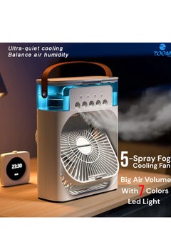 Zoom Plus Zoom Plus Portable Air Conditioner Fan,USB Personal Evaporative Air Cooler,Mini Humidifier Misting Fan with LED Light,3 Wind Speeds and 5 Spray Modes For Home Appliances  - Image 1
