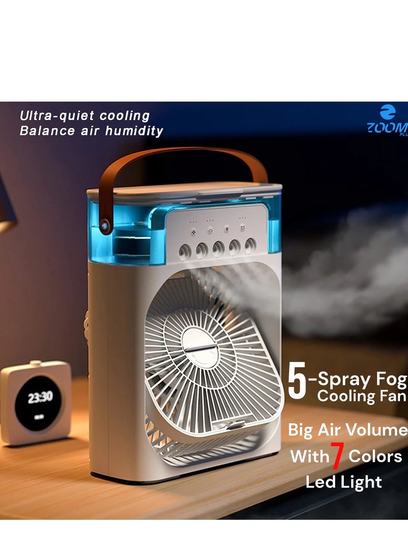Zoom Plus Zoom Plus Portable Air Conditioner Fan,USB Personal Evaporative Air Cooler,Mini Humidifier Misting Fan with LED Light,3 Wind Speeds and 5 Spray Modes For Home Appliances  - Image 1