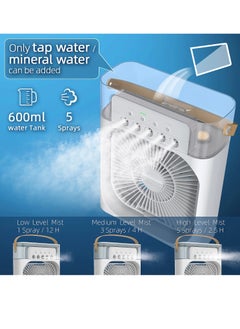 Zoom Plus Zoom Plus Portable Air Conditioner Fan,USB Personal Evaporative Air Cooler,Mini Humidifier Misting Fan with LED Light,3 Wind Speeds and 5 Spray Modes For Home Appliances  - Image 4