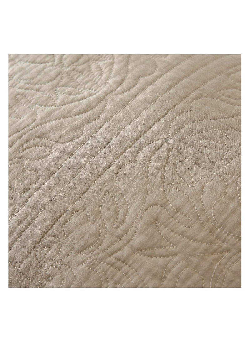 WINLIFE 100% Cotton Quilted Pillow Sham Floral Printed Pillow Cover Khaki/Taupe - Image 3