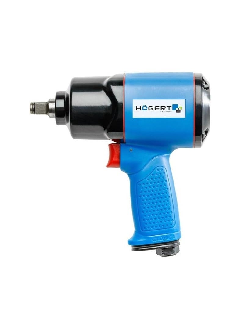 Högert Technik - HT4R622 Pneumatic Impact Wrench 1/2 Inch I Impact Mechanism - Twin Hammer I Power Range up to 610 Nm I 3 Operating Ranges I Switch for Left/Right Rotation Direction I