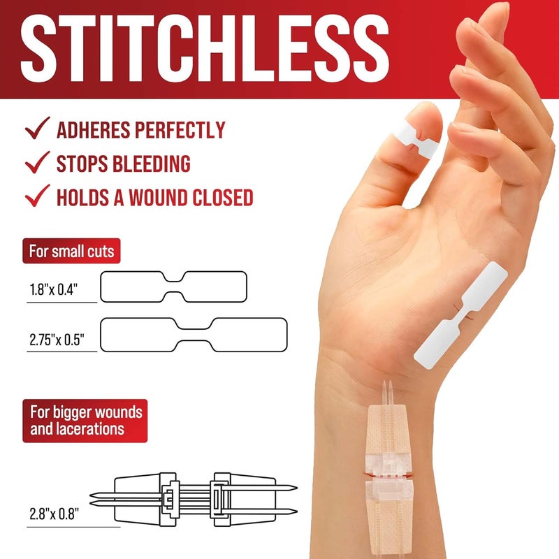 MYHELP Emergency Wound Closure Strips 11pk 2 Types Easy to Use Butterfly Bandages Stitchless Painless Laceration Closure Kit - Image 5