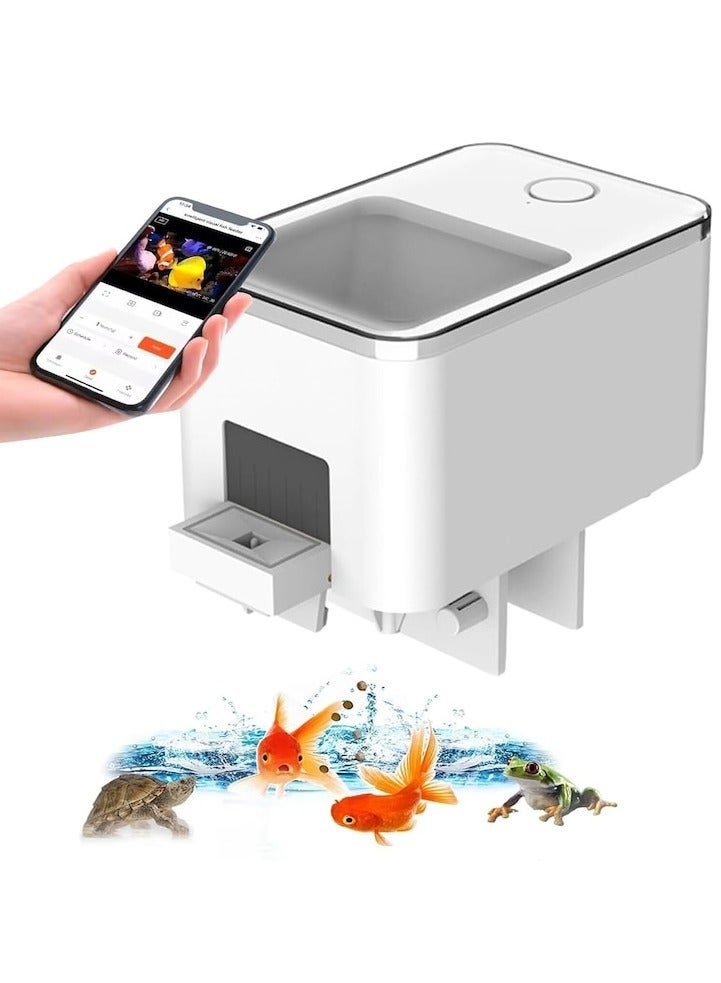 موزع طعام أسماك بلوتوث أوتوماتيكي للحوض، موزع طعام لحوض السمك مع التحكم بالتطبيق، يعمل بالطاقة عبر USB لحوض الأسماك الصغير، طعام حبيبي، مغذيات إلكترونية للحيوانات، أبيض - Image 1