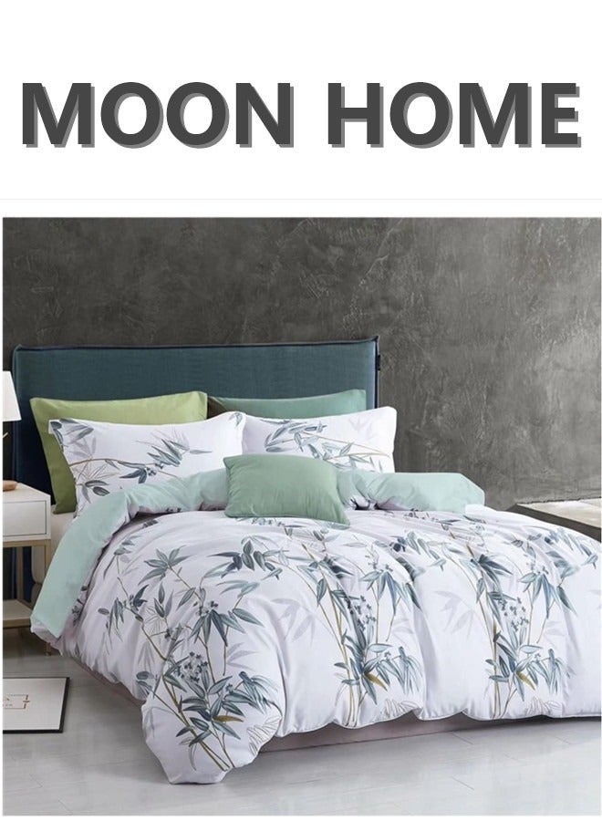 MOON HOME King/Queen/Single size Soft and Breathable Microfiber Hypoallergenic Beautiful Design Duvet Cover Set ,set includes 1 Comforter Cover, 1 Fitted Bedsheet, 4 Pillowcases  - Image 1