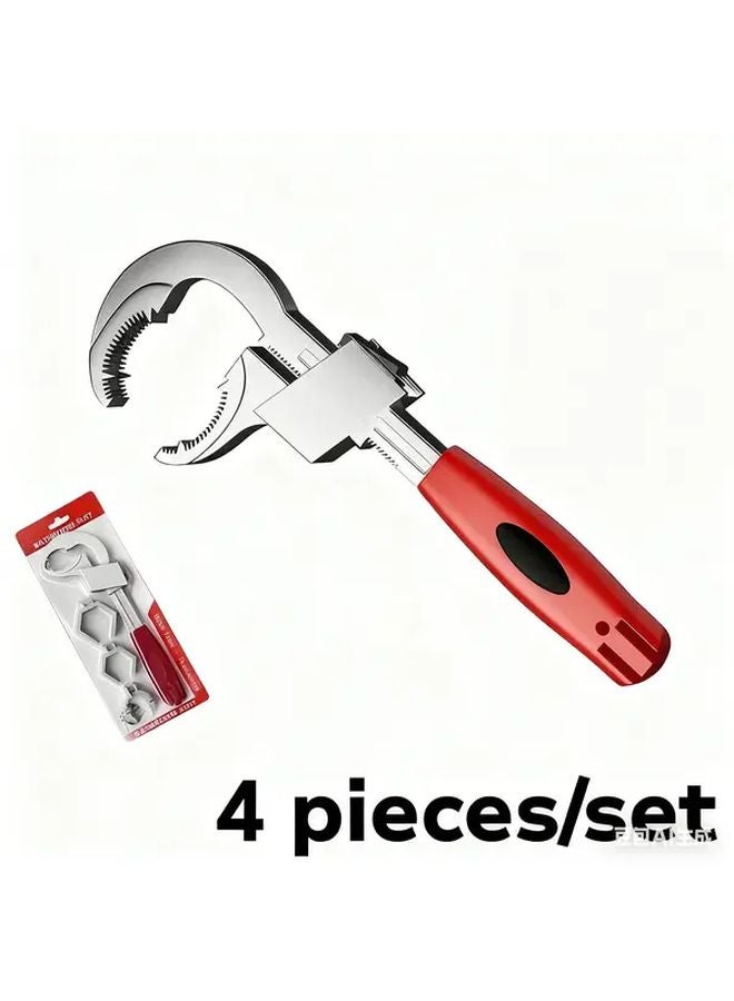 4 قطع مفتاح حمام معدني متعدد الوظائف باللون الأحمر مع مفتاح قابل للتعديل - Image 2