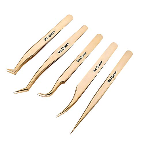 Ms.Queen MsQueen Eyelash Extension TweezersPrecision Tweezers for 2D6D VolumeIndividual False Lashes ExtensionsGolden5pcs Tweezers Set - Image 2