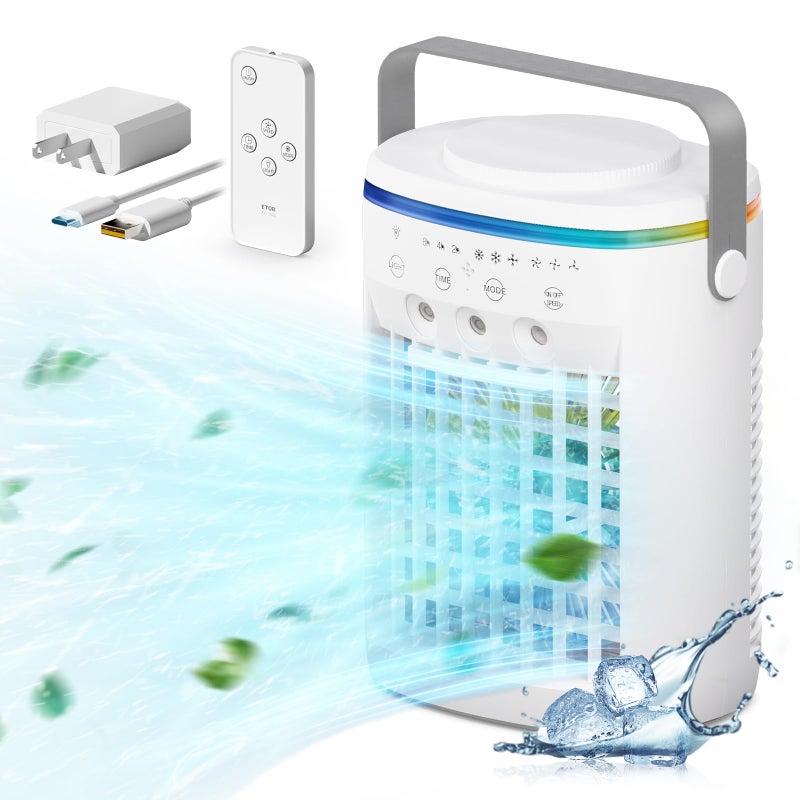 Portable Air Conditioner Evaporative Air Cooler 248H Timer AutoOff Remote Water Tank Three ultrasonic nozzles 3Speed Personal Air Conditioner Cooling Fan