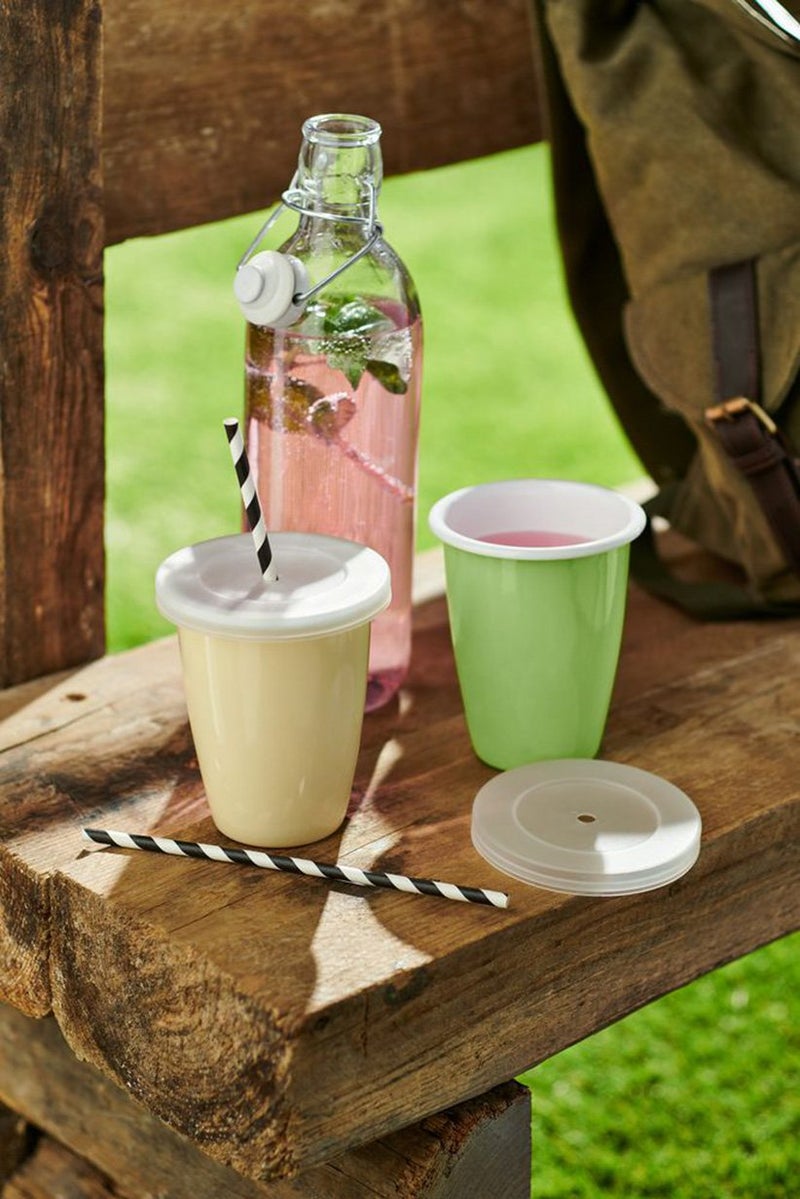 Tchibo 2 Pieces Enamel Picnic Mugs, Green and Yellow  - Image 1