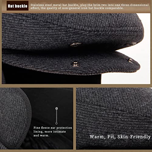 Tandarui Winter for Men Outdoor Cap,Newsboy Cap,Beret Hat Men Beret Flat Newsboy Gatsby Boston Scally Caps Peaky Blinders Hat Flat Cap Hats Dad Caps Earflaps Thickened 59-60CM（Winter-L） - Image 5