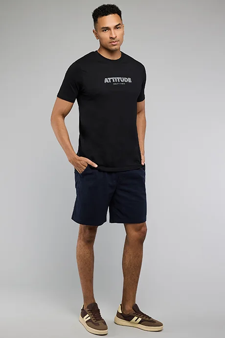 أر أند بي Typography Print T-Shirt with Crew Neck and Short Sleeves