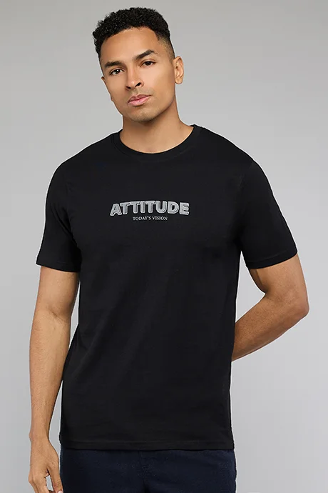 أر أند بي Typography Print T-Shirt with Crew Neck and Short Sleeves