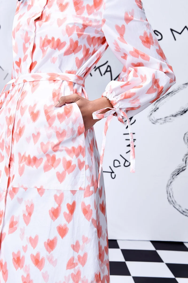 Genes Lecoanet Hemant Heart Print Relax Fit Dress- Coral Peach