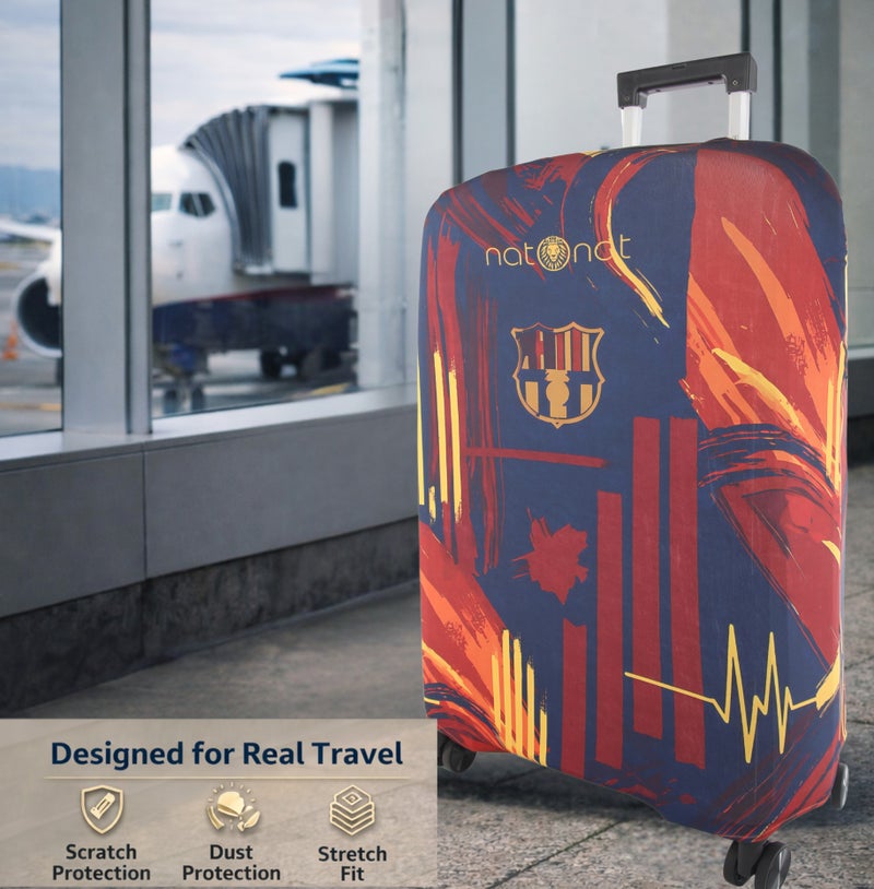 natOnat Travel Luggage Cover Protector - Suitcase Cover - Stretchy, Washable Spandex & Polyester - Protects Against Dirt & Scratches - Blaugrana Design - Fits 48-53 CM Height (Small) - Image 4