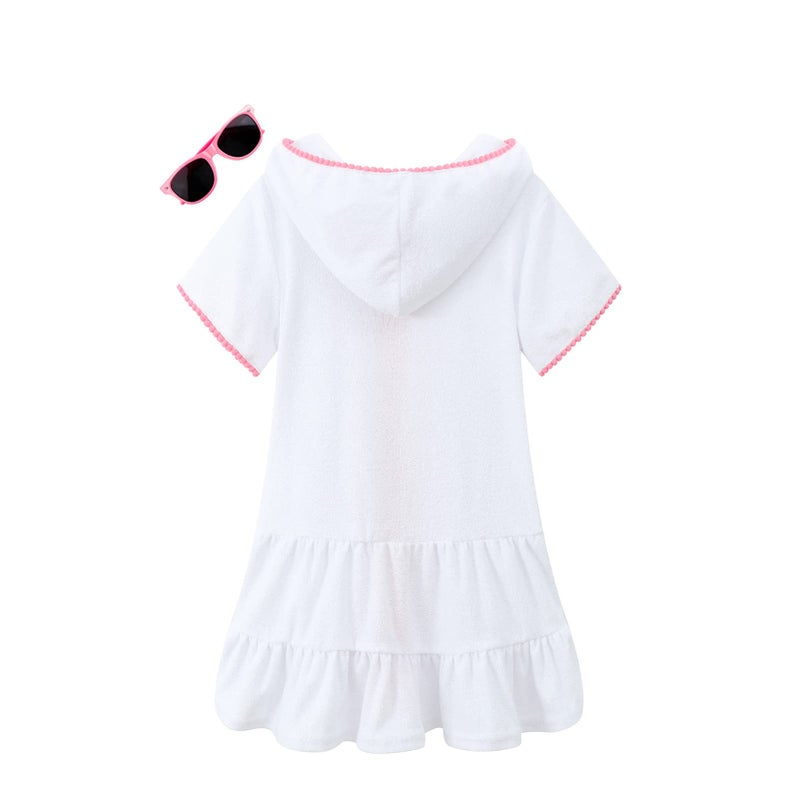 LUCKYGAL Girls Swim Cover Up Kids Swimsuit Coverup Terry Zip-Up Beach Bathing Suit Wraps, Size 6 7 White - Image 3