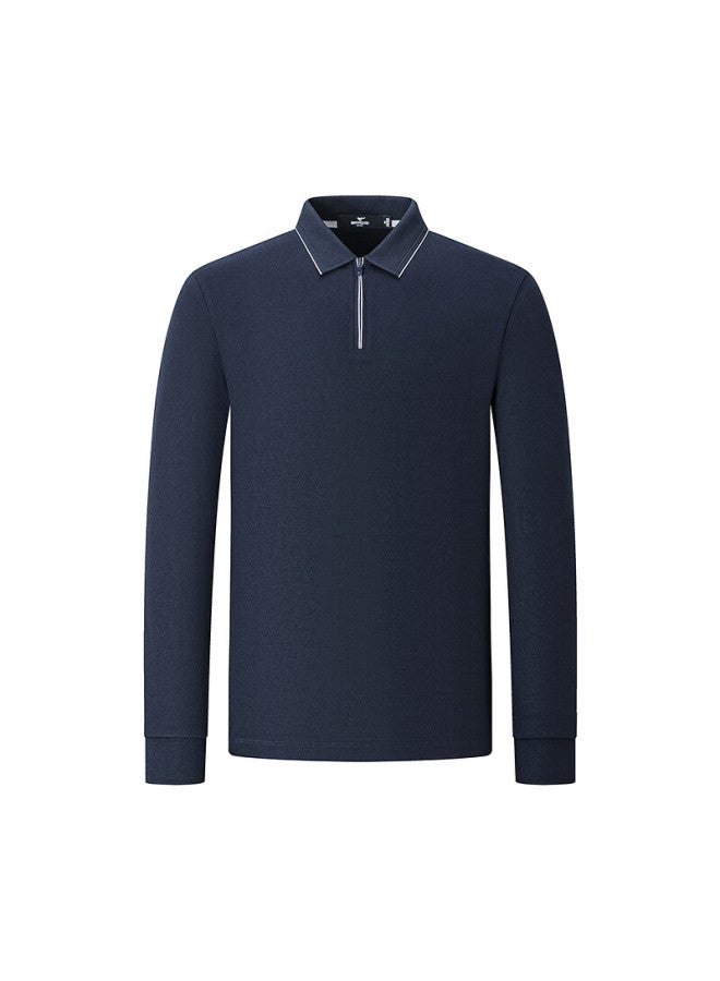 Septwolves Seven Wolves Long Sleeve Polo Shirt Autumn Fashion Casual Zip-up Long Sleeve T-shirt Youth Men's Jacquard Fruit Pattern Collar Shirt - Image 3