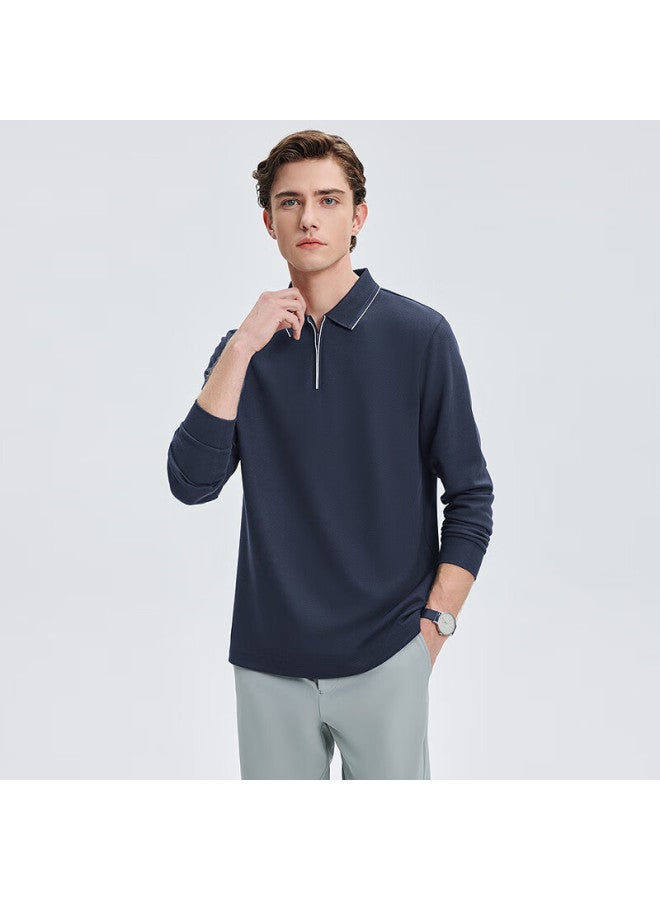 Septwolves Seven Wolves Long Sleeve Polo Shirt Autumn Fashion Casual Zip-up Long Sleeve T-shirt Youth Men's Jacquard Fruit Pattern Collar Shirt - Image 1