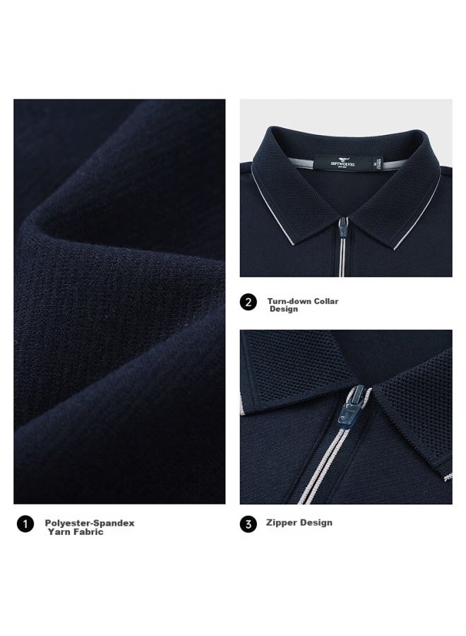 Septwolves Seven Wolves Long Sleeve Polo Shirt Autumn Fashion Casual Zip-up Long Sleeve T-shirt Youth Men's Jacquard Fruit Pattern Collar Shirt - Image 2