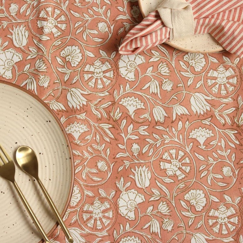 THE YARD HOUSE Wipeable & Anti-Slip Cotton Table Cover - Dusty Rose, 6 Seater (150Cm X 225Cm) | Protects Against Spills & Scratches | Family Dining, Party, Gifting - Image 5