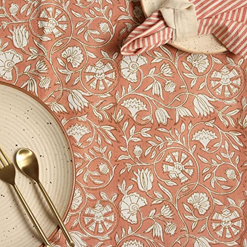 THE YARD HOUSE Wipeable & Anti-Slip Cotton Table Cover - Dusty Rose, 6 Seater (150Cm X 225Cm) | Protects Against Spills & Scratches | Family Dining, Party, Gifting - Image 1