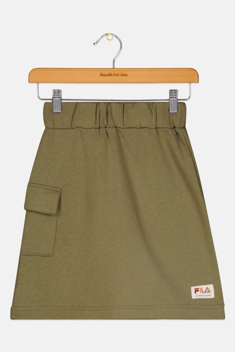 FILA تنورة رياضية للبنات، سحب على، صغيرة، زيتون محترق - Image 1